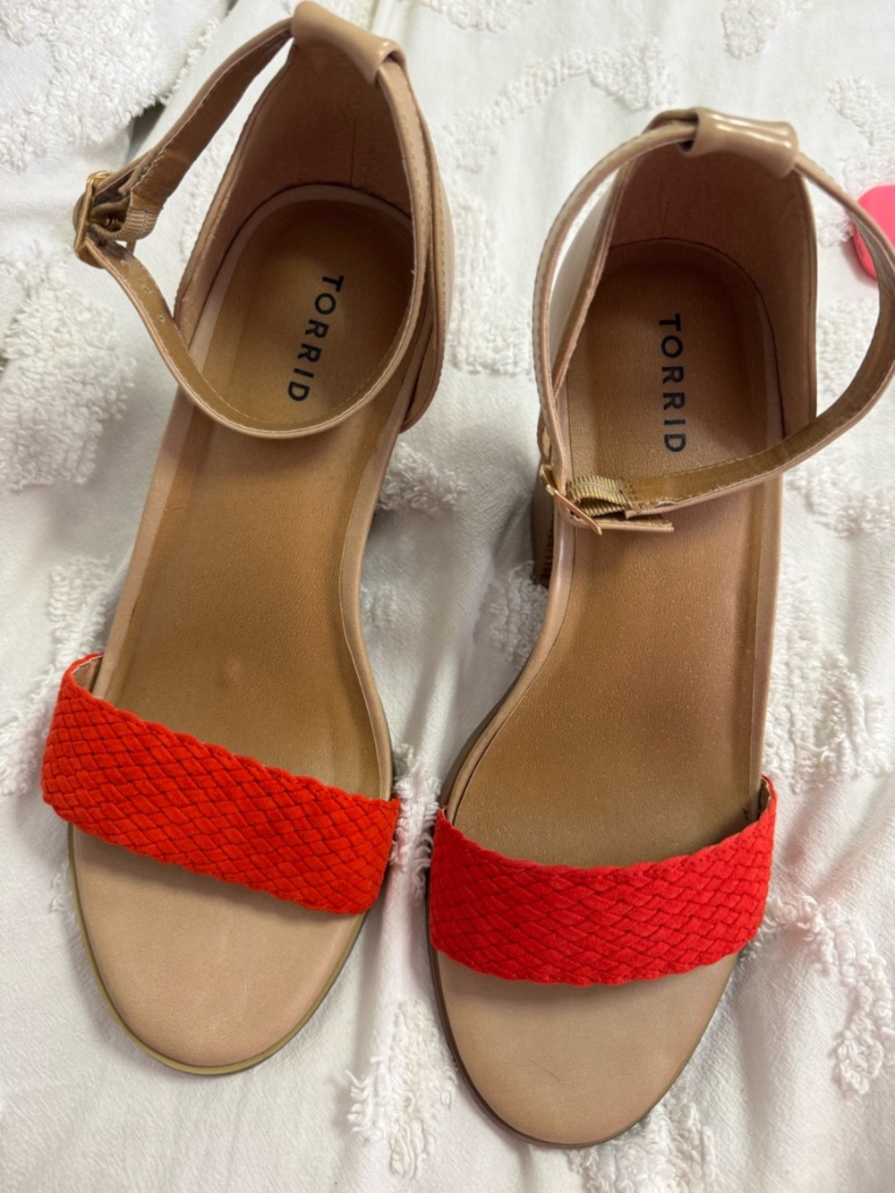 torrid Red Orange Braided Strap Tan Ankle-Wrap Heels